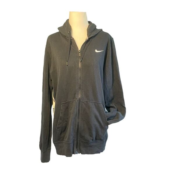 Vintage Nike Full Zip Hoodie Sweatshirt Black White Knit Logo Long Sleeve XL - Picture 2 of 10